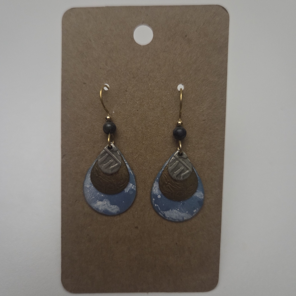 New! Elegant Blue and Gold Teardrop Earrings